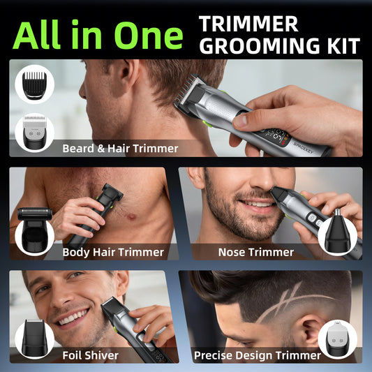 Beard Trimmer for Men, 15-in-1 Mens Grooming Kit, 3 Speeds, 150 Min Runtime, Silver