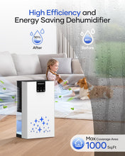 Load image into Gallery viewer, Dehumidifier, 95 OZ Water Tank Dehumidifiers for Home, 1000 sq. ft. Dehumidifier for Basement Bathroom Bedroom with Auto Shut Off, 7 Colors LED Light, Quiet Dehumidifiers with Sleep Mode, White