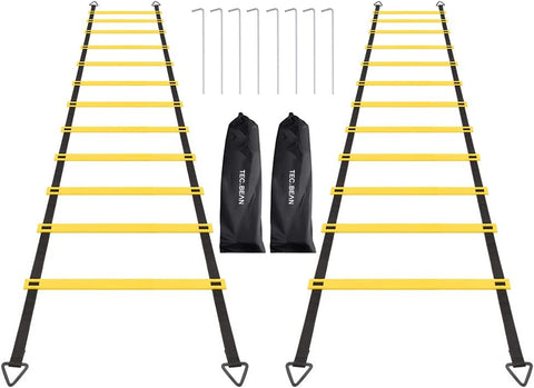 TEC. BEAN Speed Agility Ladder Training Set - 12 Rung 20Ft Agility Ladder, 12 Disc Cones, 4 Steel Stakes, Resistance Parachute with Carry Bag for Soccer Basketball Football Boxing Footwork Sports