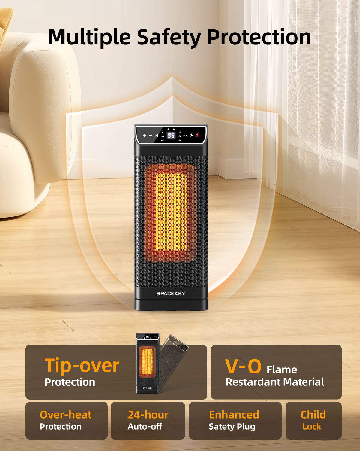 Spacekey Electric Heaters for Indoor Use with Thermostat, Remote