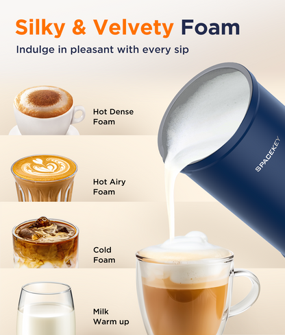 Spacekey 4-in-1 Electric Milk Frother, 10.1oz/300ml Automatic Foam Maker with Mute Mode