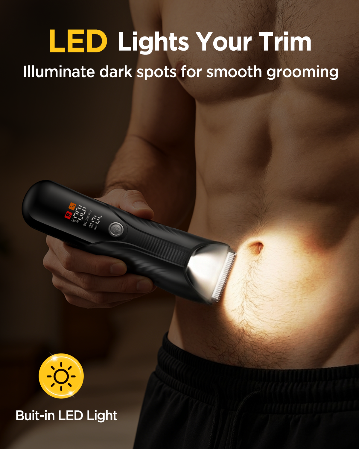 Electric Body Hair Trimmer, IPX7 Waterproof , LED Light, Charging Dock