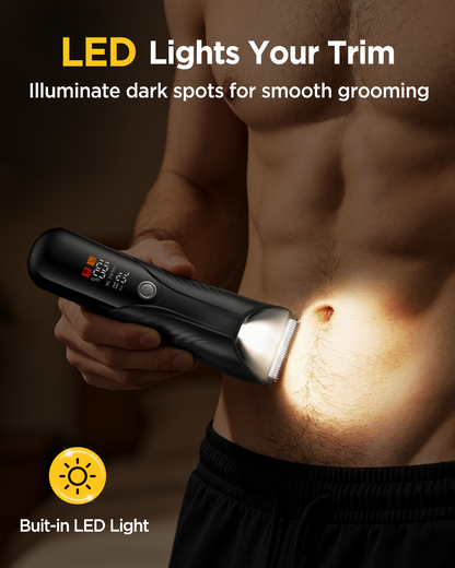 Electric Body Hair Trimmer, IPX7 Waterproof , LED Light, Charging Dock