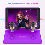 DBPOWER 17.9" Portable DVD Player with 15.6" Large HD Screen, 6 Hours Rechargeable Battery, Support USB/SD Card/Sync TV and Multiple Disc Formats, High Volume Speaker,Purple