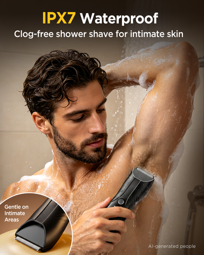 Electric Body Hair Trimmer, IPX7 Waterproof , LED Light, Charging Dock