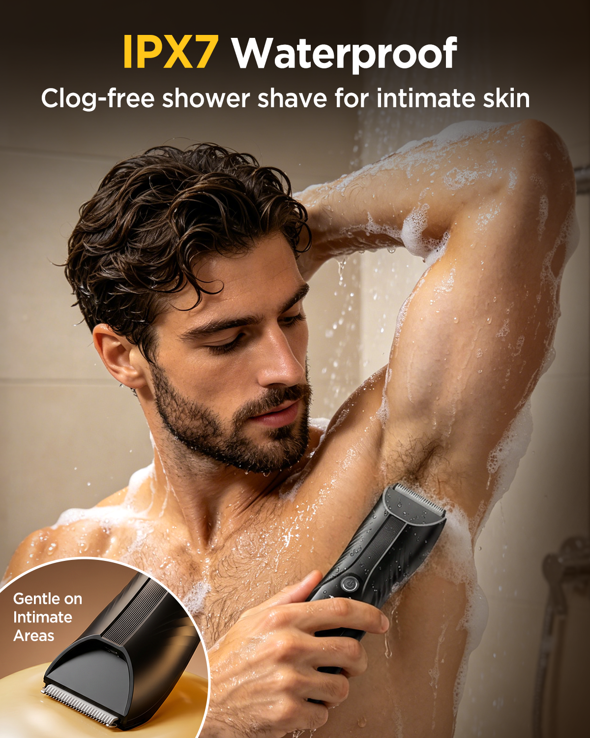 Electric Body Hair Trimmer, IPX7 Waterproof , LED Light, Charging Dock