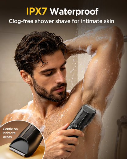 Electric Body Hair Trimmer, IPX7 Waterproof , LED Light, Charging Dock