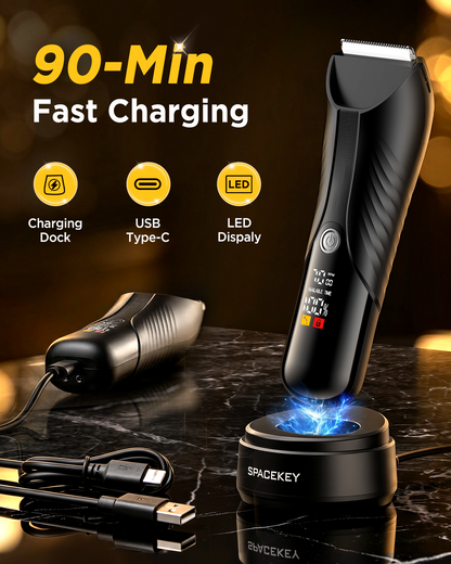 Electric Body Hair Trimmer, IPX7 Waterproof , LED Light, Charging Dock