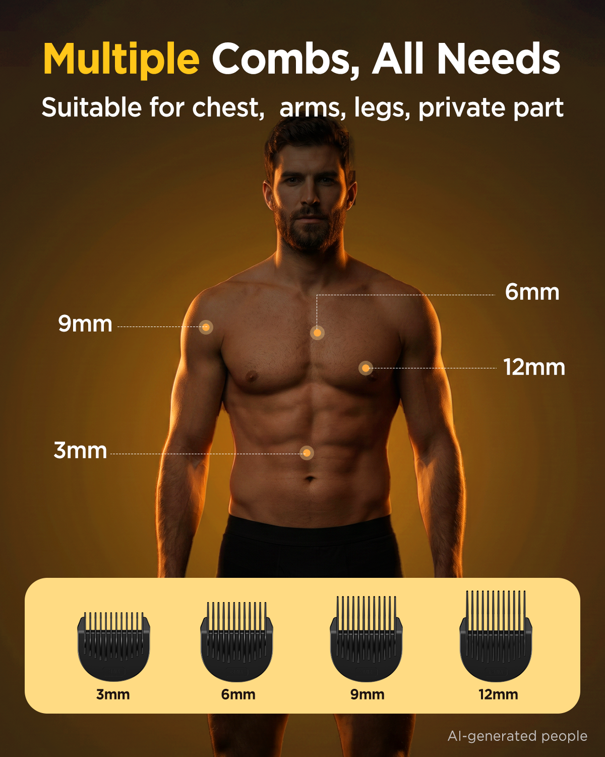 Electric Body Hair Trimmer, IPX7 Waterproof , LED Light, Charging Dock