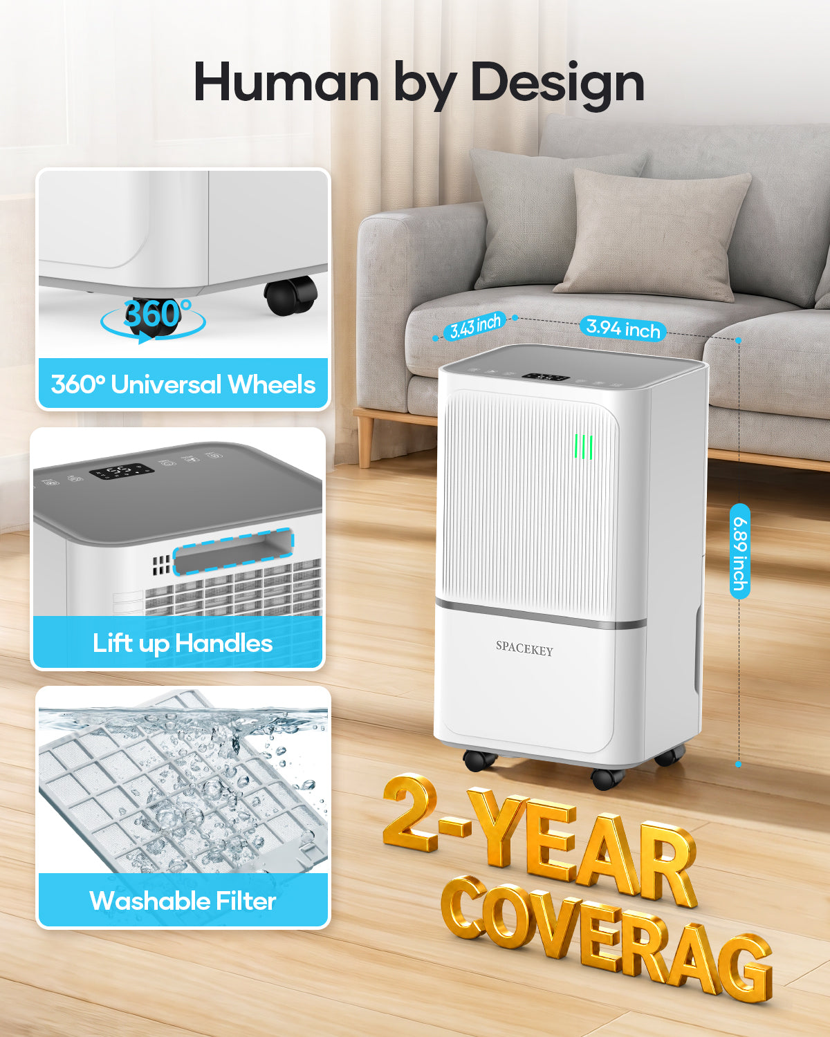 34 Pints Dehumidifier for Basement with Drain Hose Up to 2500 Sq.Ft
