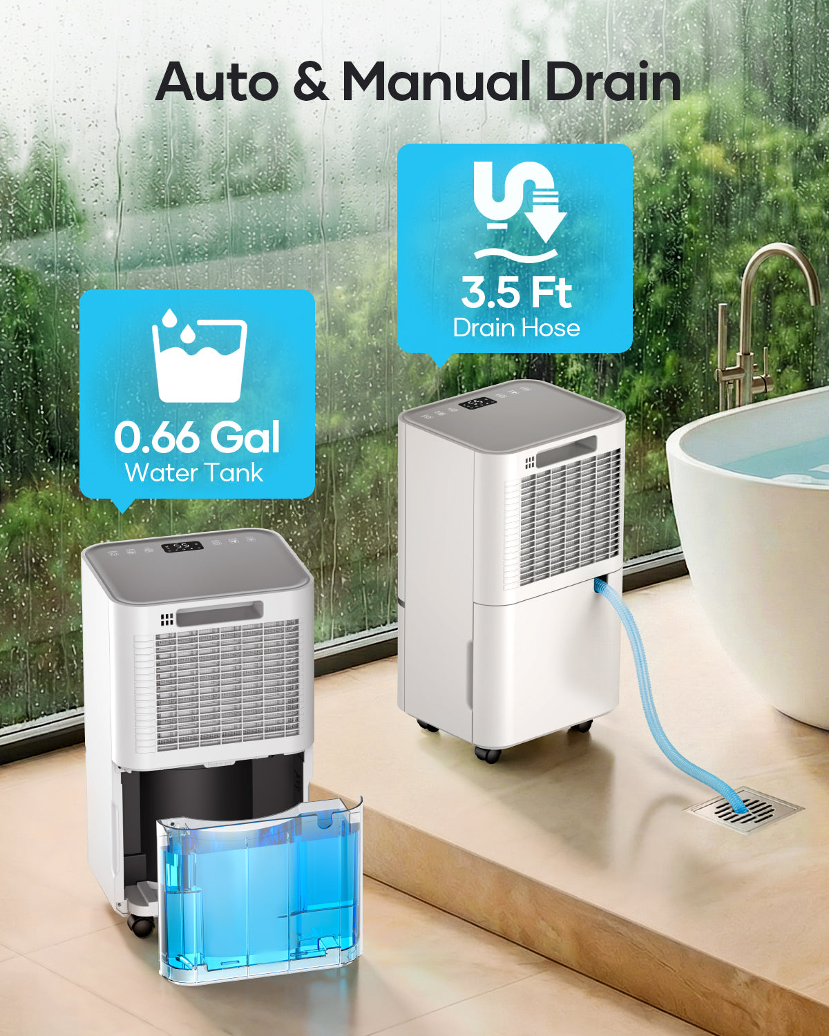 34 Pints Dehumidifier for Basement with Drain Hose Up to 2500 Sq.Ft