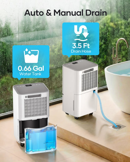 34 Pints Dehumidifier for Basement with Drain Hose Up to 2500 Sq.Ft