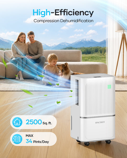 34 Pints Dehumidifier for Basement with Drain Hose Up to 2500 Sq.Ft