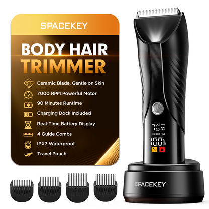 Electric Body Hair Trimmer, IPX7 Waterproof , LED Light, Charging Dock