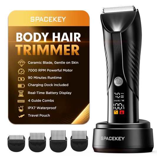 Electric Body Hair Trimmer, IPX7 Waterproof , LED Light, Charging Dock