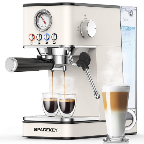 Spacekey 20 Bar 1350W Espresso Maker with Milk Frother, White