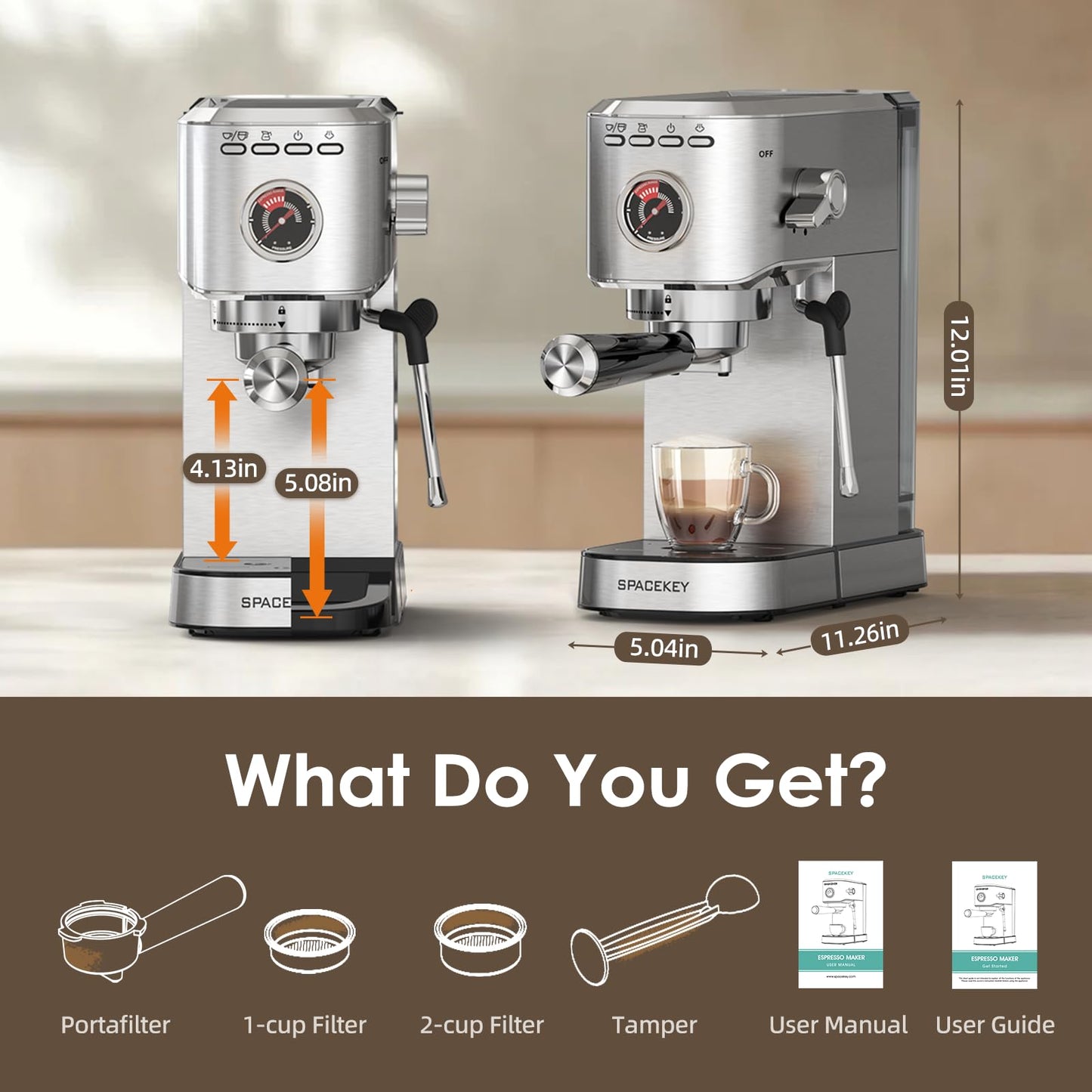 Spacekey CM5080 20 Bar 1350W Espresso Maker with Milk Frother