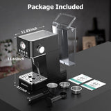 Spacekey 20 Bar 1350W Espresso Maker with Milk Frother, Black