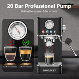 Spacekey 20 Bar 1350W Espresso Maker with Milk Frother, Black