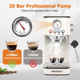 Spacekey 20 Bar 1350W Espresso Maker with Milk Frother, White