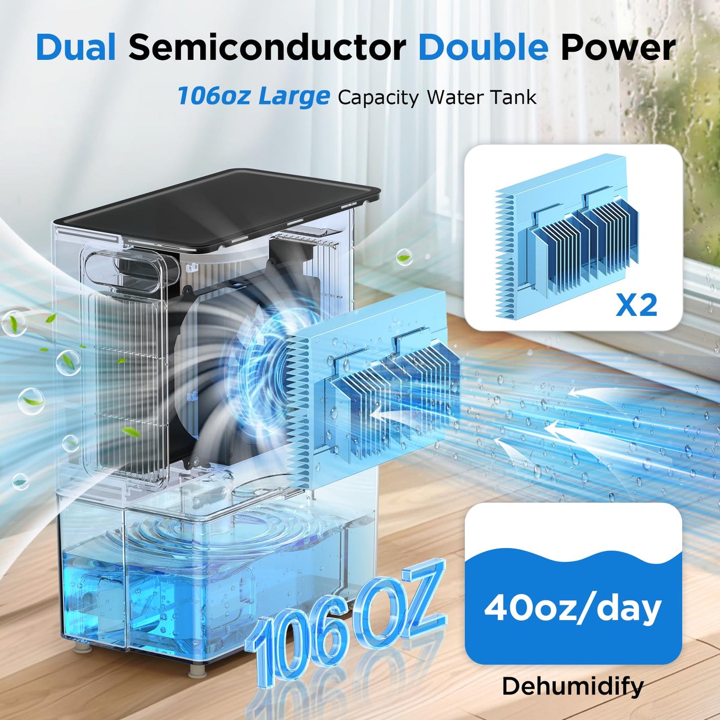 Dehumidifier, 106 OZ Water Tank (1000 sq.ft) Dehumidifiers for Home, Quiet Dehumidifier for Bathroom, Black