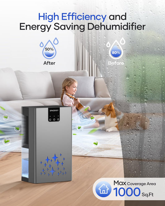 Dehumidifier, 95 OZ Water Tank Dehumidifiers for Home, 1000 sq. ft. Dehumidifier for Basement , Grey