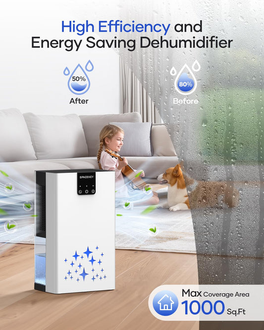 Dehumidifier, 95 OZ Water Tank Dehumidifiers for Home, 1000 sq. ft. Dehumidifier for Basement, White
