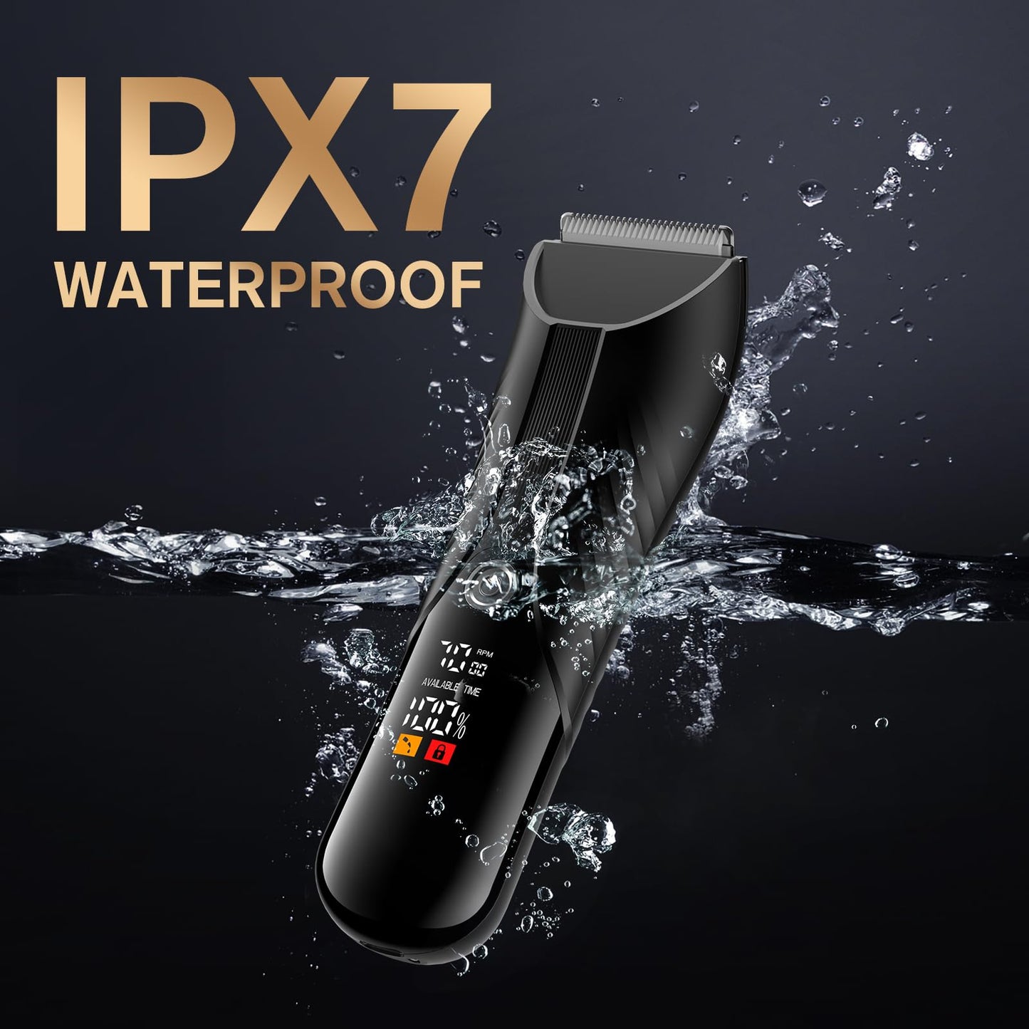 Electric Body Hair Trimmer, IPX7 Waterproof , LED Light, Charging Dock