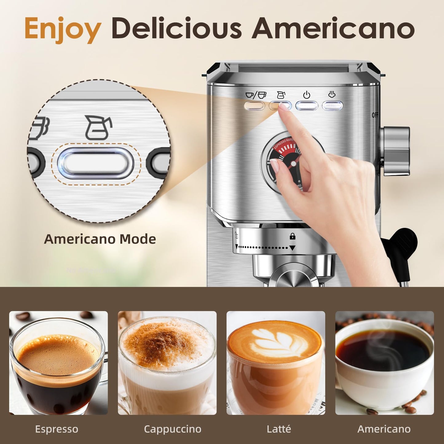 Spacekey CM5080 20 Bar 1350W Espresso Maker with Milk Frother