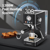 Spacekey 20 Bar 1350W Espresso Maker with Milk Frother, Black