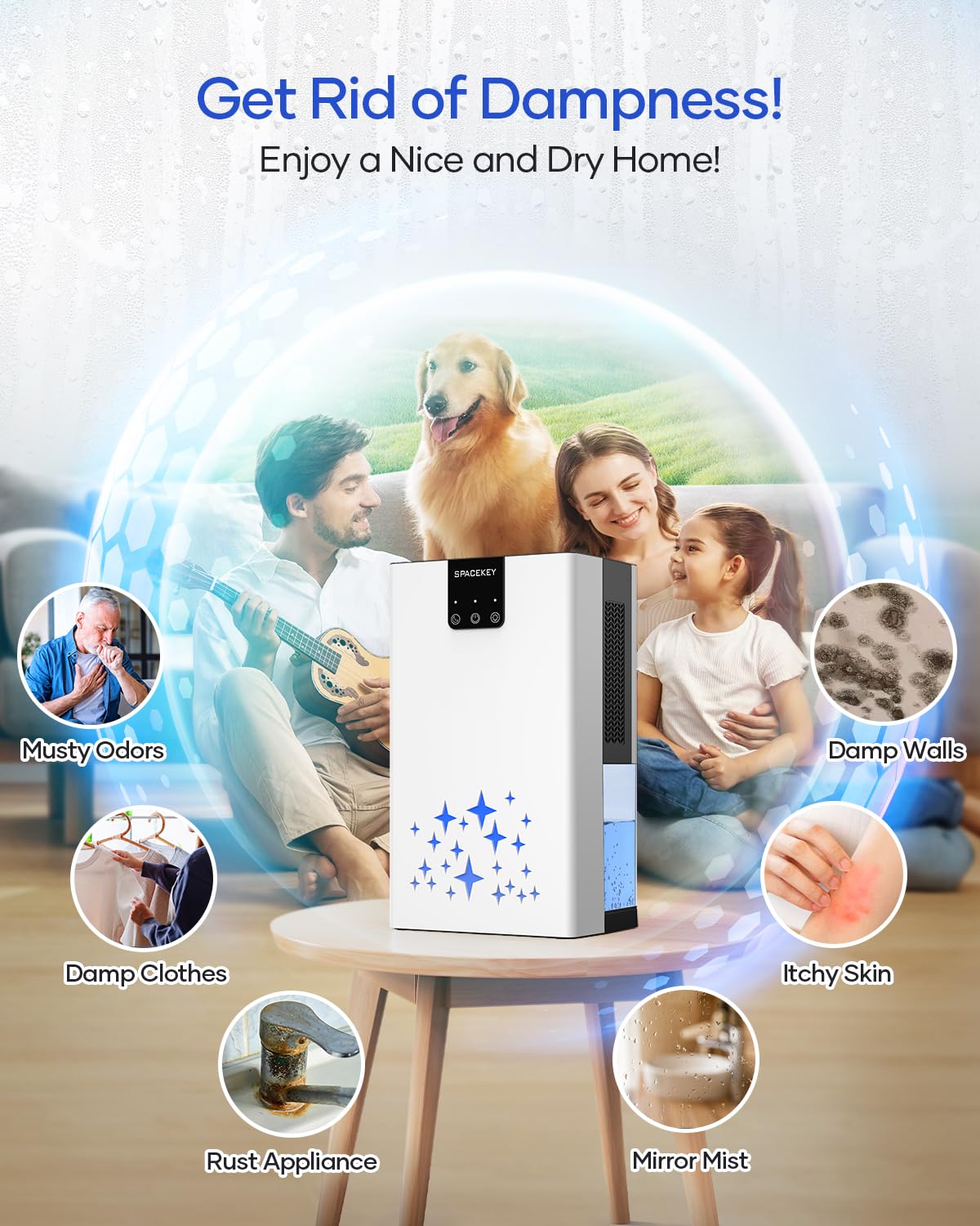 Dehumidifier, 95 OZ Water Tank Dehumidifiers for Home, 1000 sq. ft. White