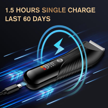 Electric Body Hair Trimmer, IPX7 Waterproof , LED Light, Charging Dock