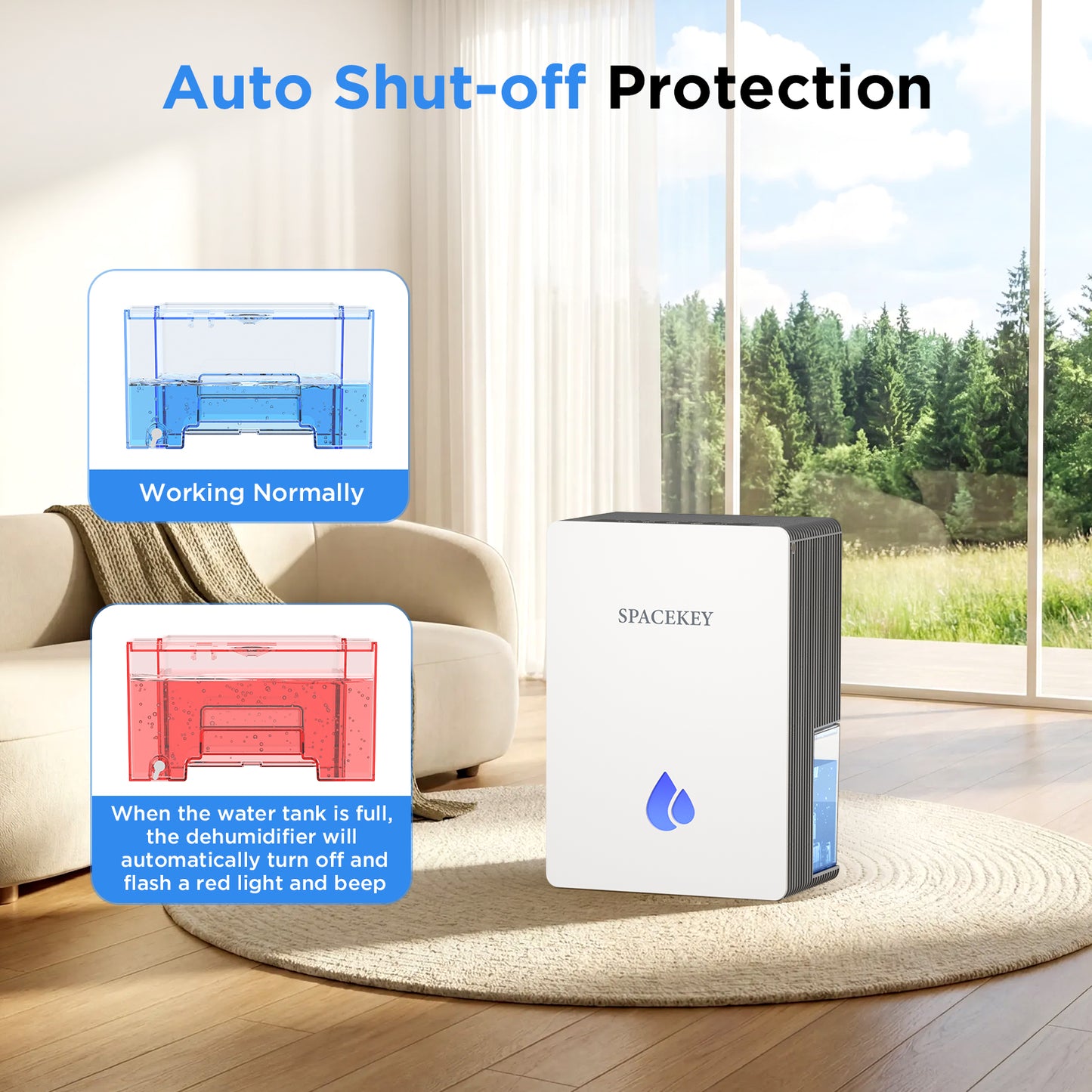 Dehumidifiers for Home, 95 OZ Water Tank Dehumidifier with Drain Hose, 1000 Sq.Ft