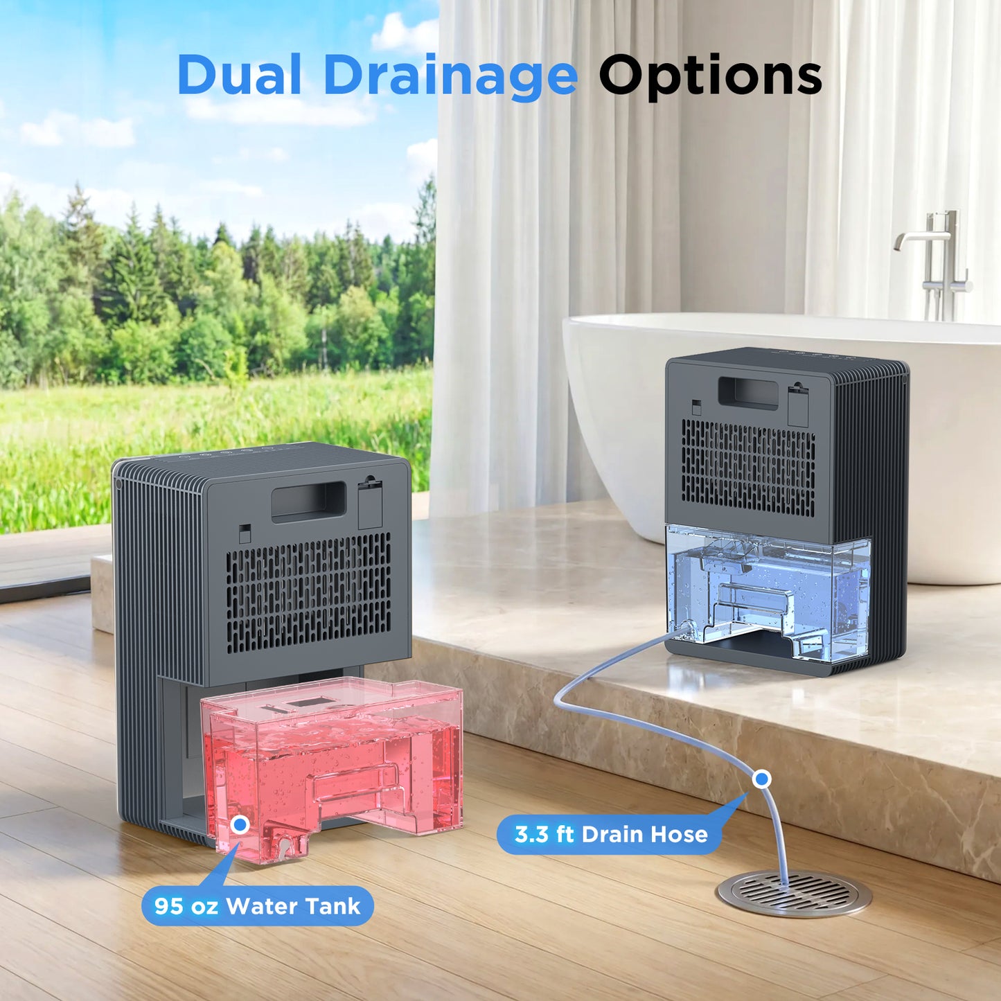 Dehumidifiers for Home, 95 OZ Water Tank Dehumidifier with Drain Hose, 1000 Sq.Ft