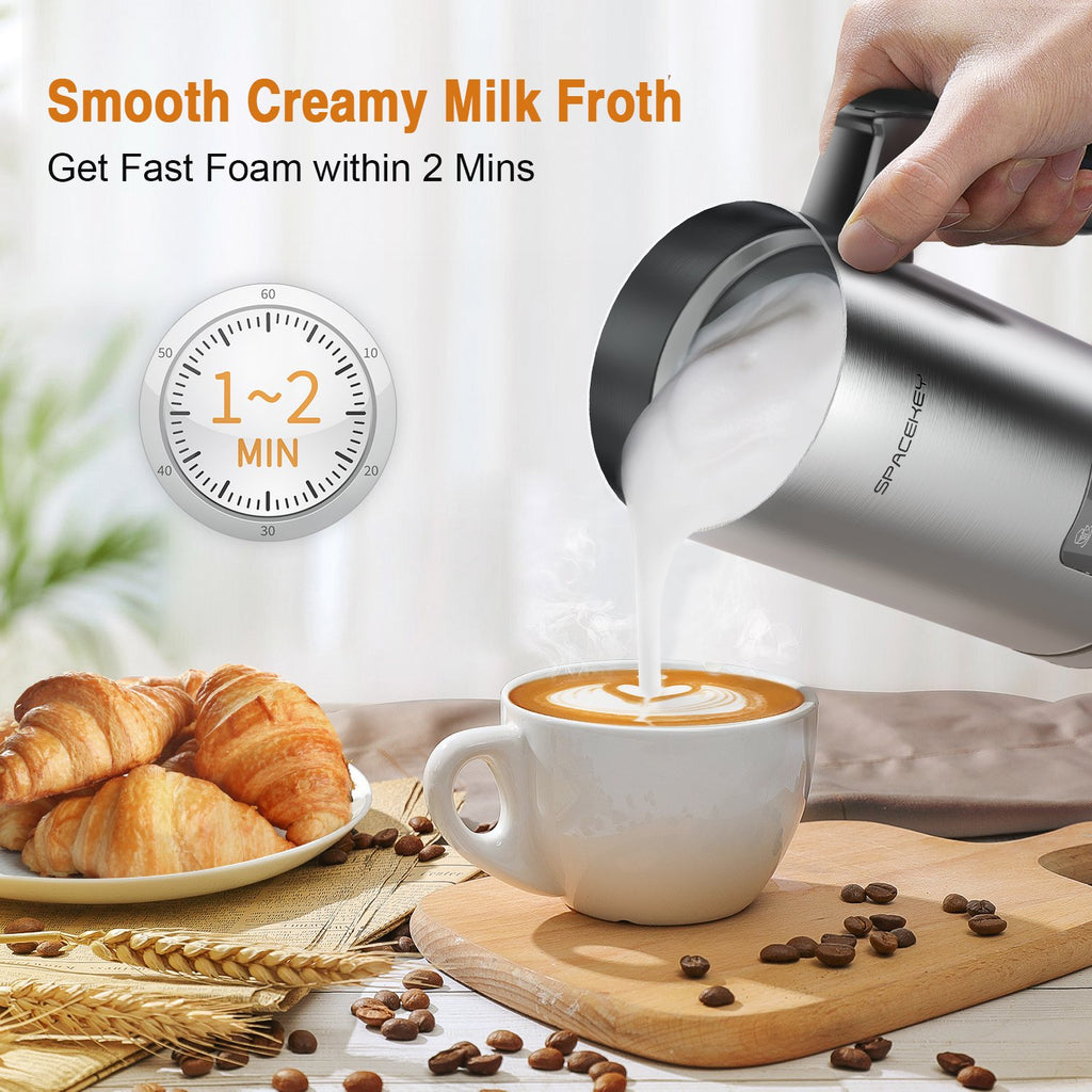 Milk Frother, Electric Milk Frother with Hot or Cold Functionality, Foam Maker, Silver Stainless Steel, Automatic Milk Frother and Warmer for Coffee